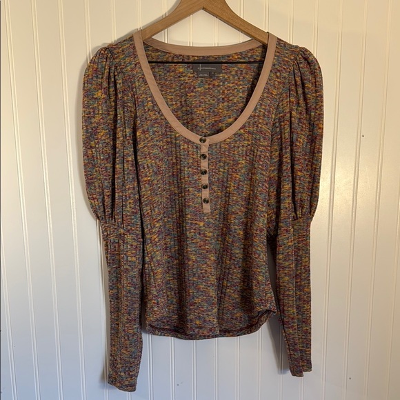 By Anthropologie Women’s Puff Long Sleeve Knit 1/4 Button Down Henley Size Small - Picture 3 of 16